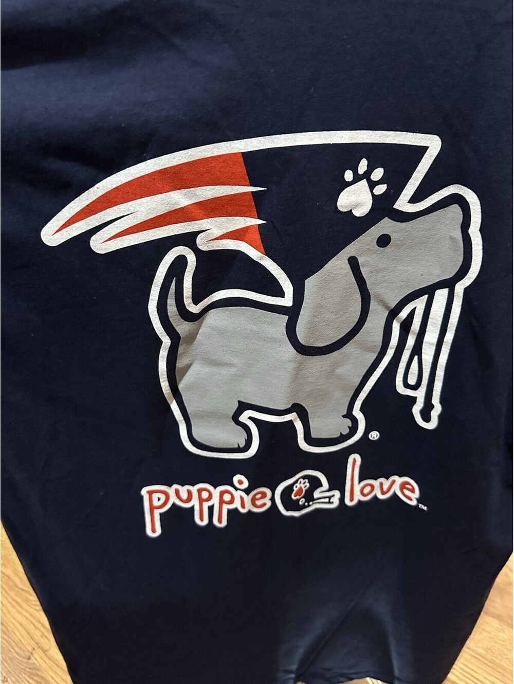 Puppie Love Patriots Parody Dog T Shirt Mens L Navy Rescue Graphic Back